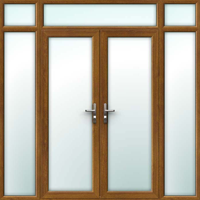 Oak UPVC French Doors with Side Panels and Top Light