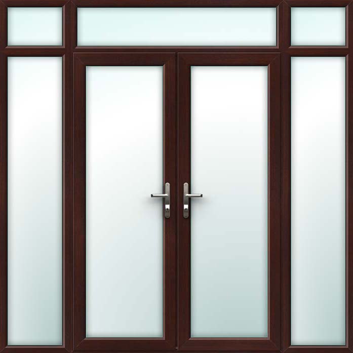 Rosewood UPVC French Doors with Side Panels and Top Light