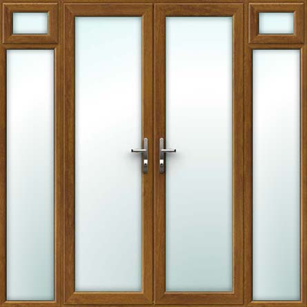 Oak UPVC French Doors with Side Sash Panels