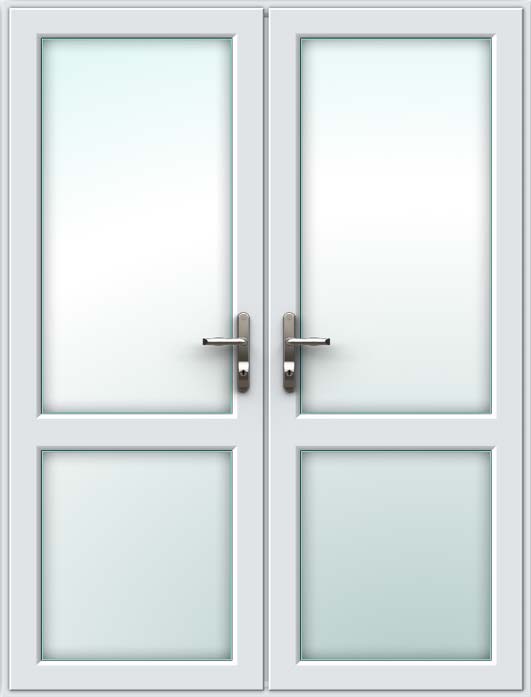 white upvc french doors with mid rails