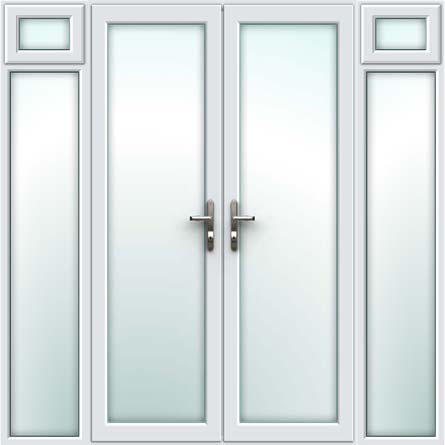 white upvc french doors with opening side sash panels