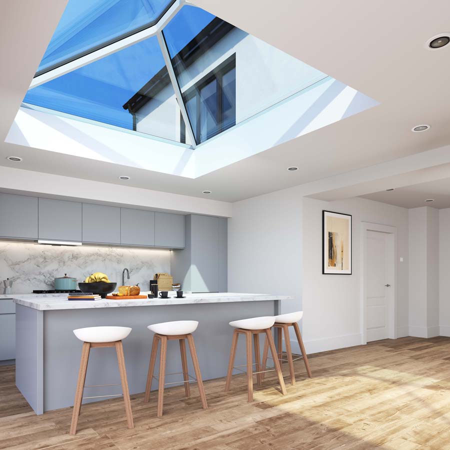 inside view of an aluminium roof lantern