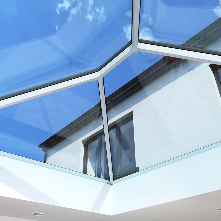 inside view of an aluminium roof lantern in white